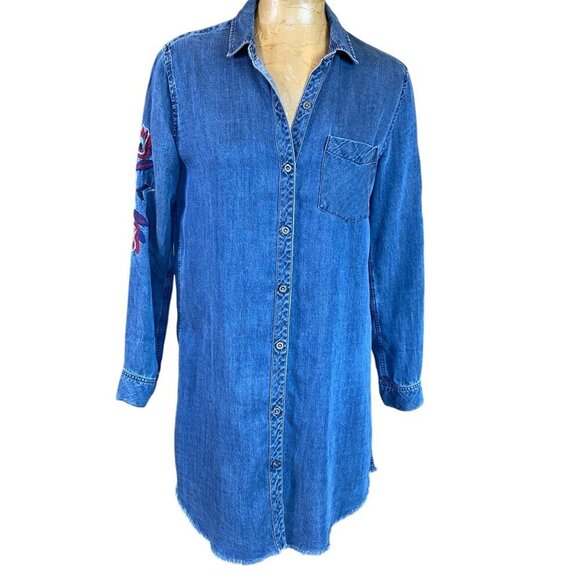 RAILS Chambray Blue Denim Shirt-Dress Raw Hem Embroidered Sz S #103W - Picture 13 of 13